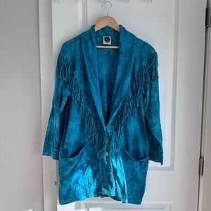 Vintage Blue Cactus Women’s Fringe Cardigan – Blue – Size M – Made in USA